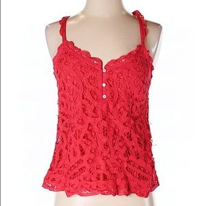ABERCROMBIE+FITCH//Red Lace Half-Button Cami